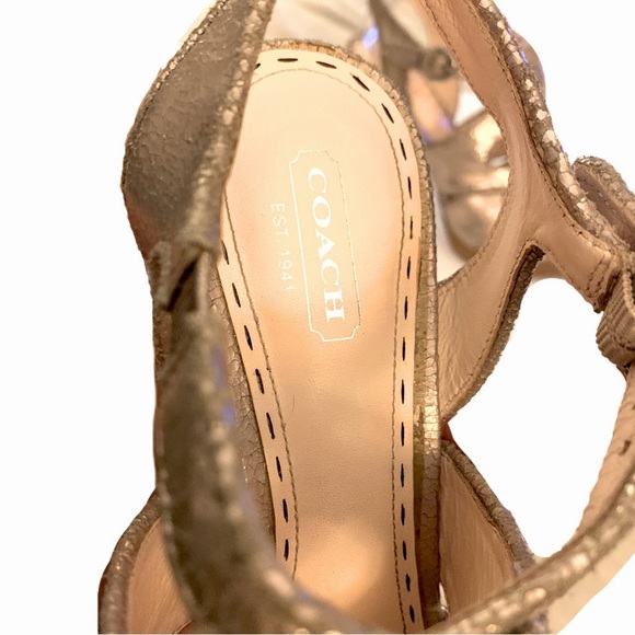 COACH Alba Crackled Leather Metallic Strappy Heel in Champagne Size 8 - Picture 7 of 9